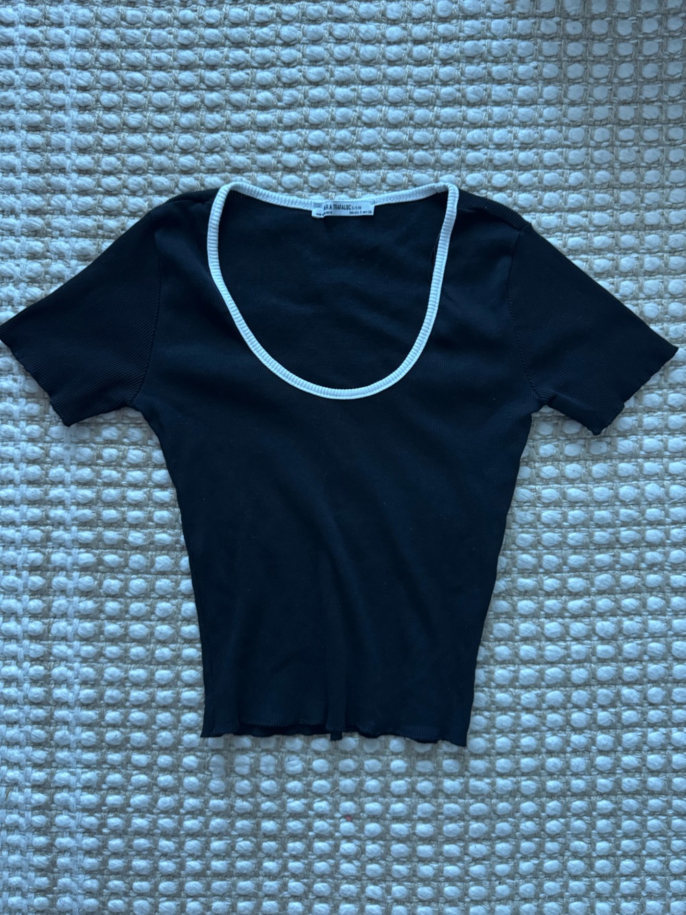 Zara Black Scoop Neck Short Sleeve Top with White Trim